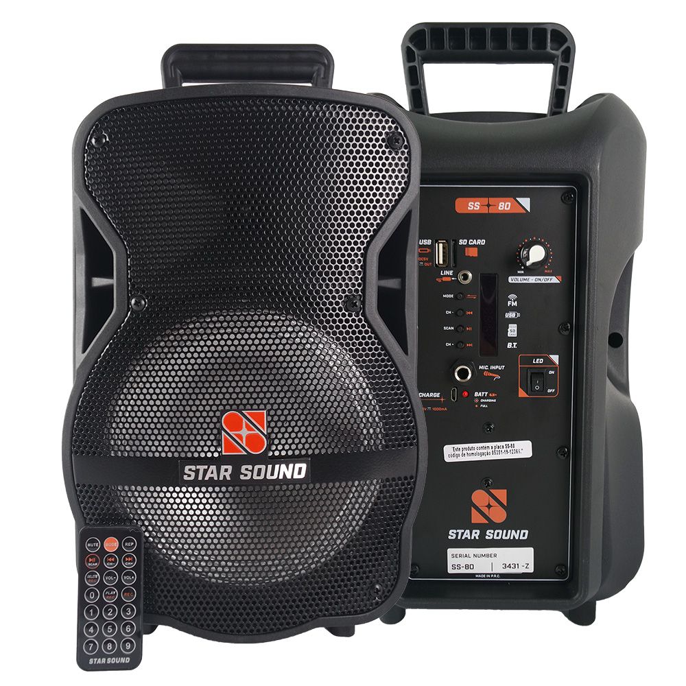 Caixa De Som C/ Bateria 5hr Bluetooth e Microfone - Star Sound Ss80 By Staner