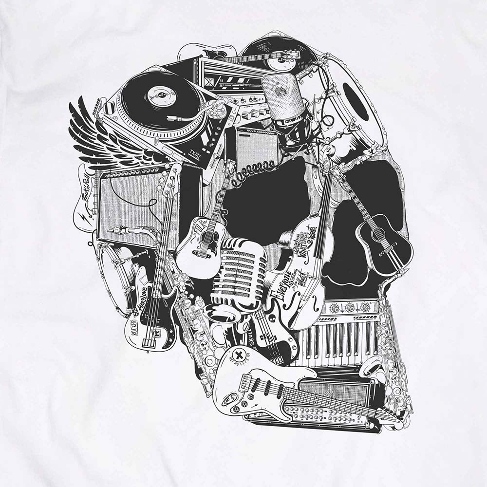 Camiseta Caveira Instrumentos - Masculino