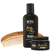 Kit Balm Para Barba Modelador + Pente curvo de Madeira + Shampoo para Barba Black Barts® Single Ron