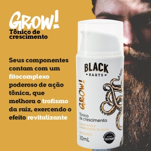 GROW! 2 Meses - 02 Tônico Para Crescimento de Barba Nanotecnológico + Preparador Esfoliante de pele + BAG Kit GROW! BLACK BARTS®