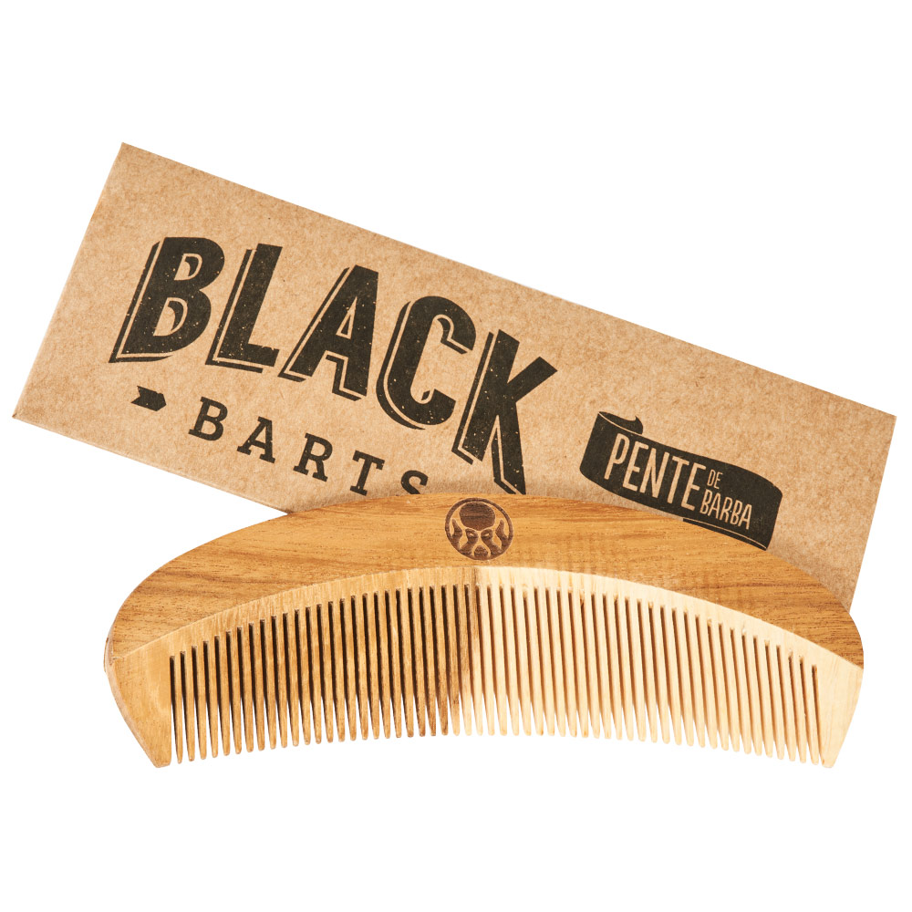 Pente de Madeira Personalizado com seu Nome para Barba Curvo de Bolso Black Barts® - Black Barts