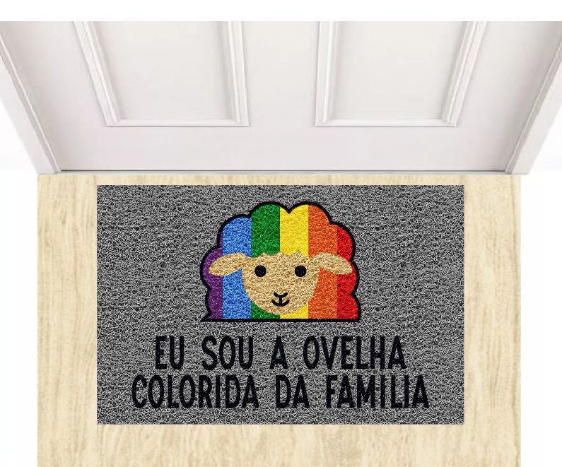 Tapete para apartamento Ovelha colorida da família LGBT 60x40cm  - Zap Tapetes e Capachos Personalizados