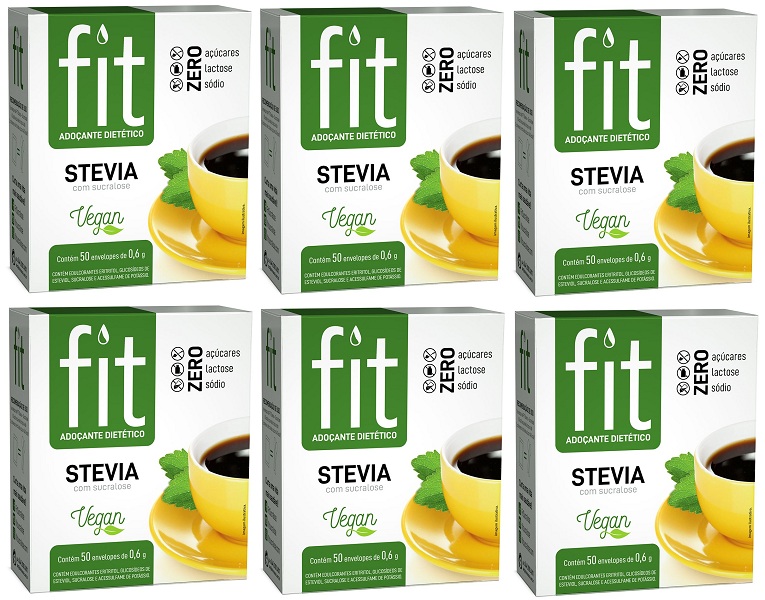Adoçante VEGANO Stevia com Sucralose 50 Sachês Fit 6Unidades