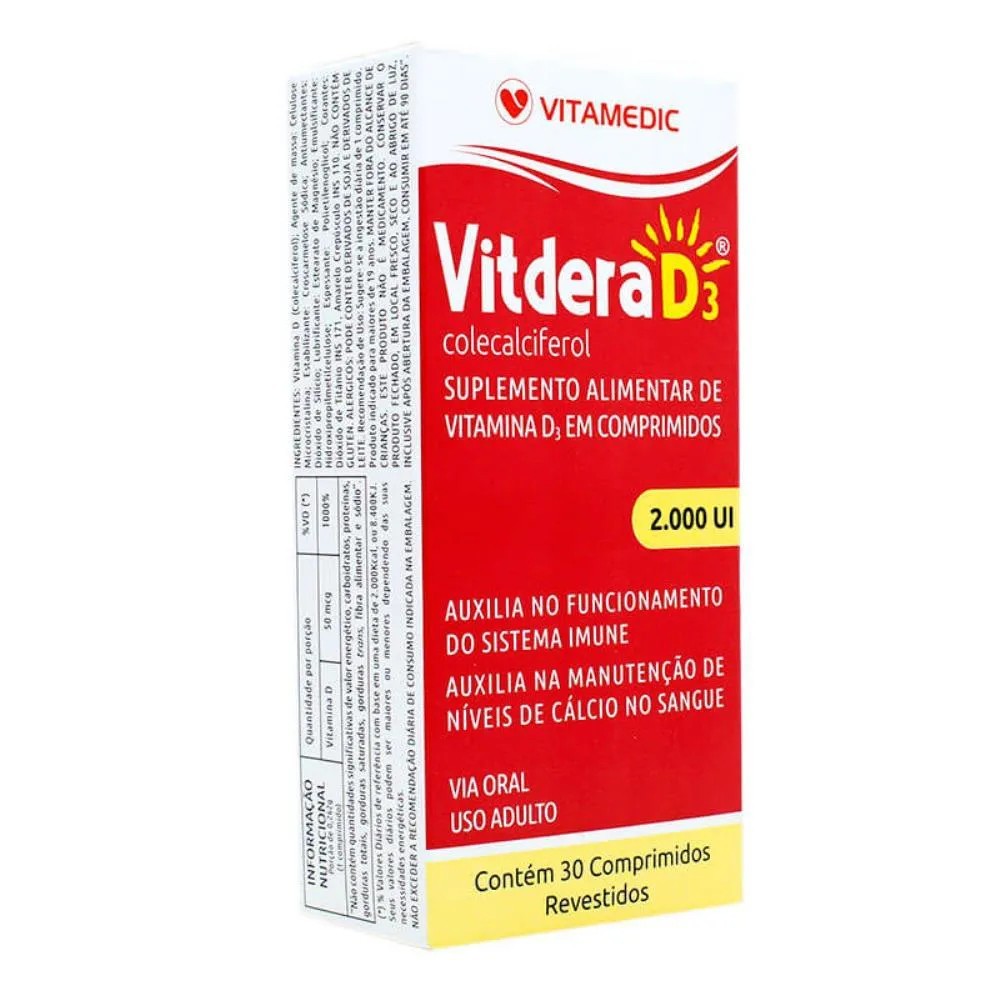 Vitdera D3 Vitamina D 2.000 UI 30 CPRS Revestidos