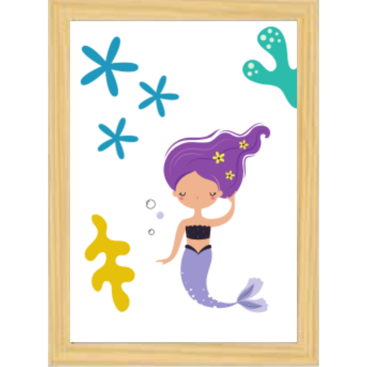 Kit  quadro decorativo infantil Sereia do mar 29 x 42 cm