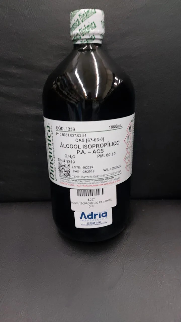 Alcool Isopropilico 99,5% P.A Frasco Vidro 1000ml Dinâmica