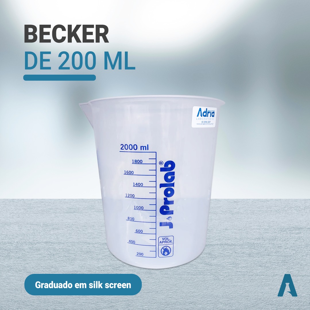 Copo Becker de Plástico Graduado em Silk Screen - Capacidade 2000ml J Prolab