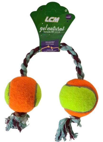 Brinquedo Dental Bone B com 2 Bolas de Tenis e Corda para Cães - 4,6 cm - LCM