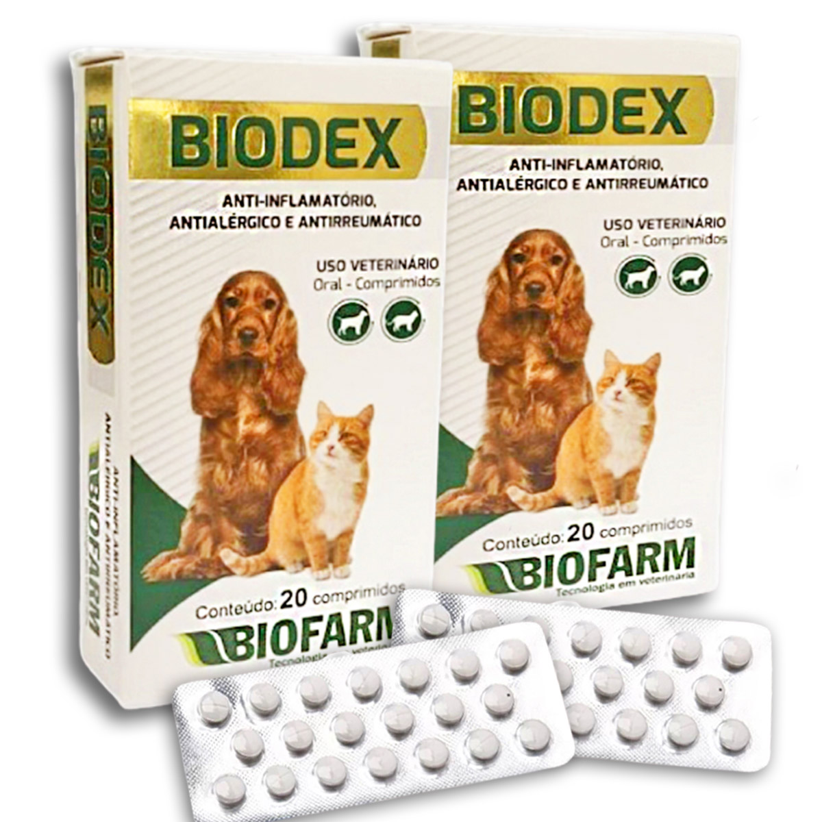 Kit 2 Anti-inflamatório Biodex para Cães e Gatos - 20 Comprimidos Cada - Biofarm