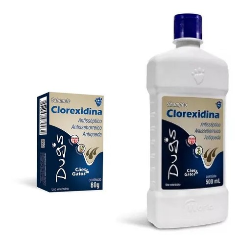 Shampoo Condicionador Dugs Clorexidina 20% 500mL + Sabonete Clorexidina Dugs 80g para Cães e Gatos - World Vet