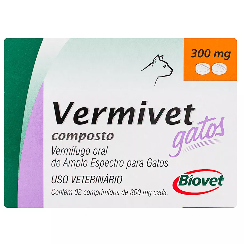 Vermífugo Vermivet para Gatos - 2 Comprimidos 300mg Cada - Biovet
