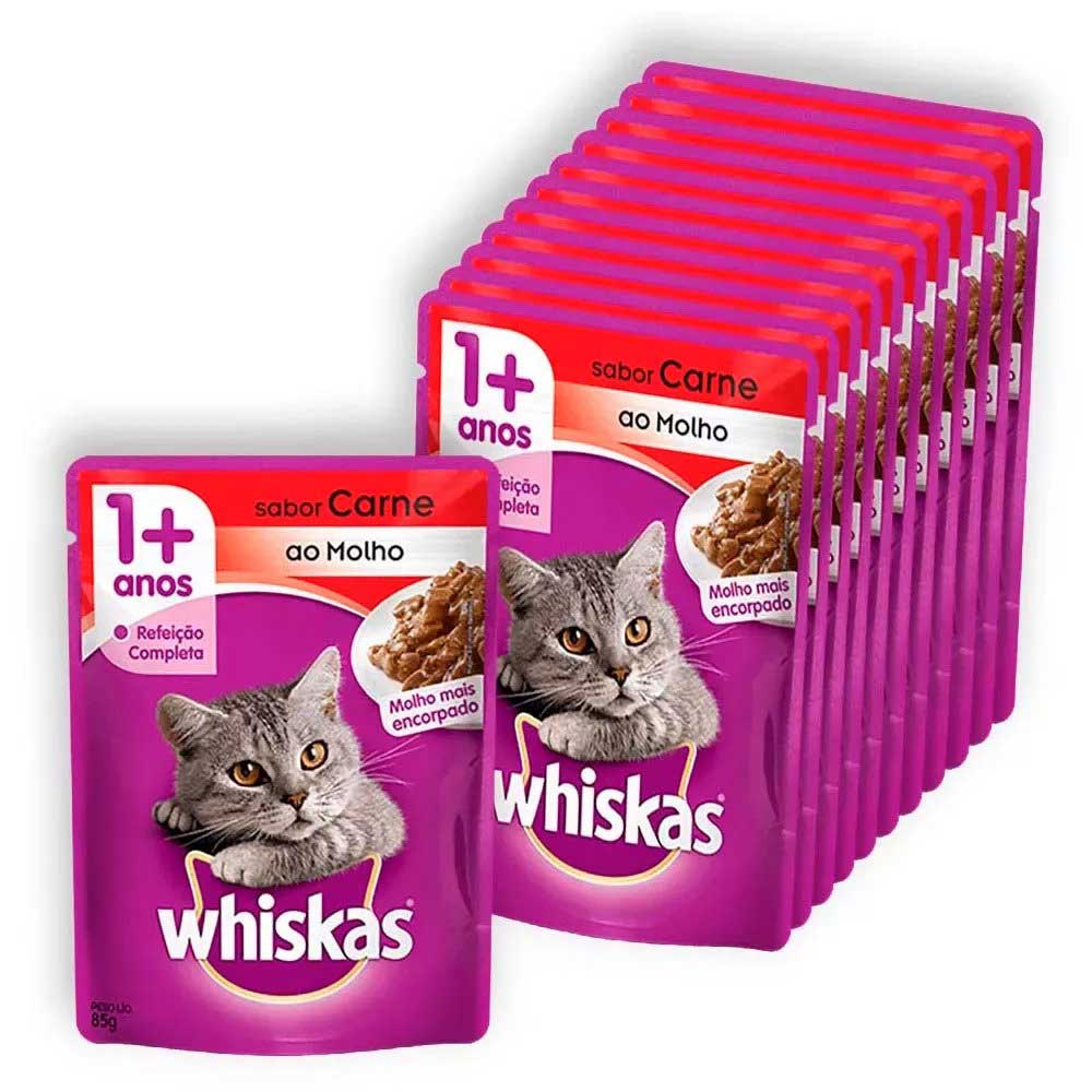 Sachê da Whiskas Sabor Carne Para Gatos Adultos 85gr cada  kit com 10 unidades