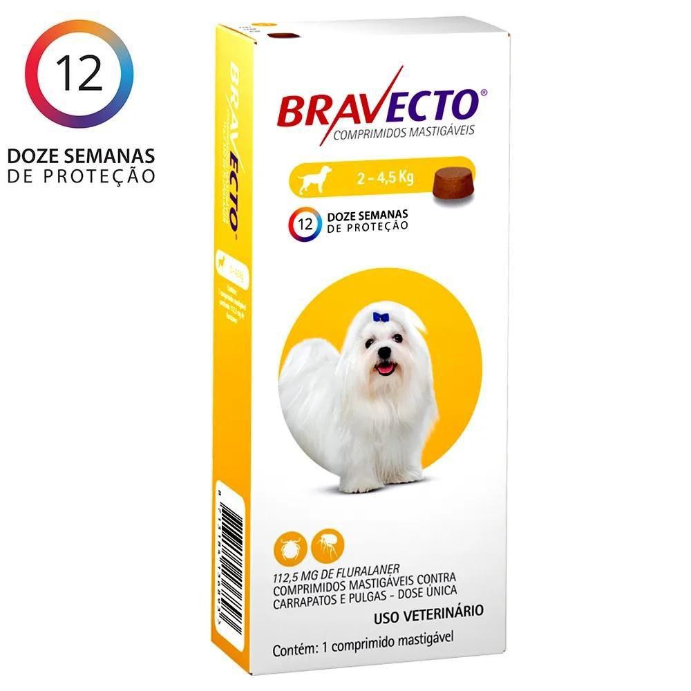 Bravecto até 4,5kg Antipulgas e carrapato Oral Cães Comprimido Mastigável 112,5mg