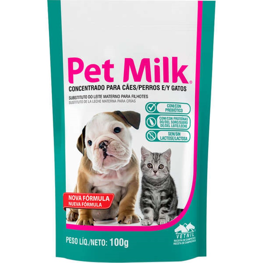 Pet milk com 100 gramas leite para cão e gato filhote + brinde gratis