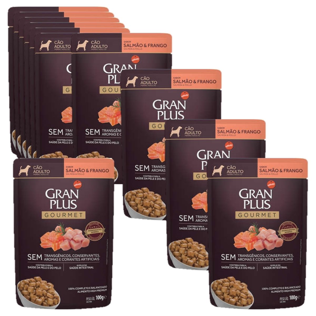 Sachê Gran Plus para Cães Adultos sabor salmão e frango  combo com 12 unidades