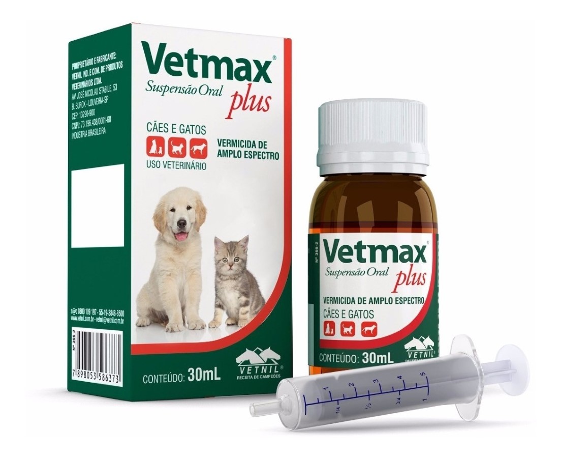Vermífugo Vetmax Plus Suspensão - 30 Ml cães e gato mais brinde