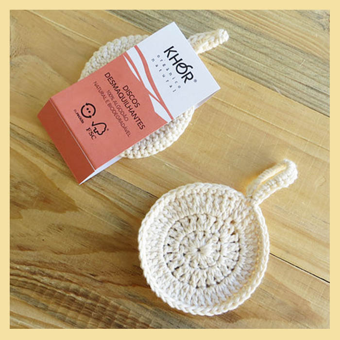 Discos demaquilantes de crochê "ecopads" 4un (algodão macio e biodegradável)