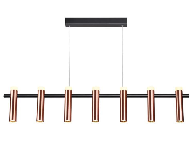 PENDENTE TUBI COBRE E PRETO (C)105CM (L)4CM (A)20CM  7X7W 3000K 3640LM