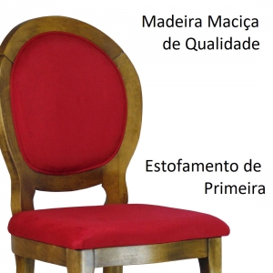 Cadeira Alta de Bistrô Medalhão Vermelho e Verniz Imbuia Envelhecido