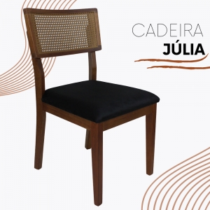 Cadeira de Rattan com Encosto de Palha Estofada Madeira Maciça Preto Júlia