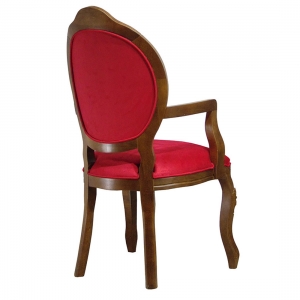 Cadeira Medalhão Entalhada Vermelha e Verniz Imbuia Envelhecido Jogo Com 6 Peças