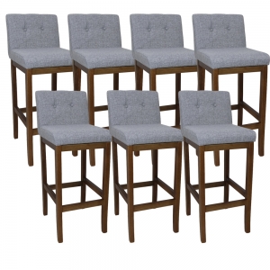 Kit 7 Cadeira para Bancada Banqueta Alta para Balcão Prata Lívia