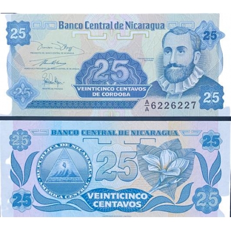 Cédula Nicarágua  25 Centavos  Córdoba FE