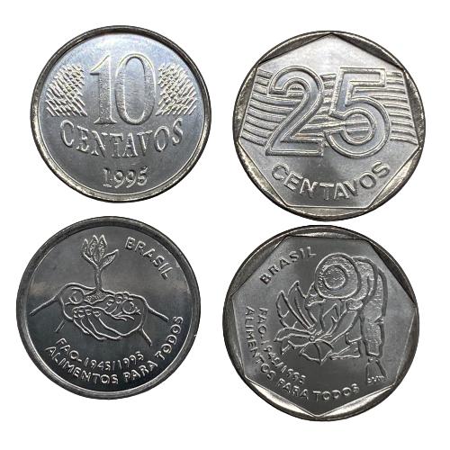 Casal FAO - moedas 50 Anos da FAO - 10 e 25 centavos de 1995 -FC