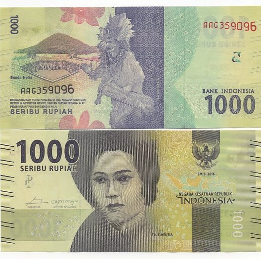 Cédula Indonésia 1000 Rúpias 2016 FE