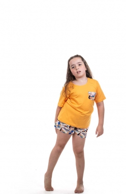 Pijama Infantil Feminino Curto em Viscolycra com Estampa de Arara