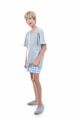 Pijama Infantil Masculino Xadrez Azul Claro