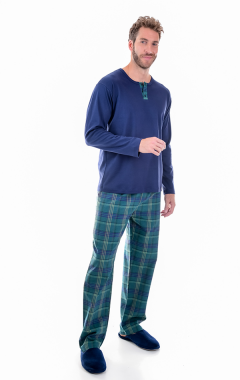 Pijama Masculino Longo Xadrez Azul Marinho