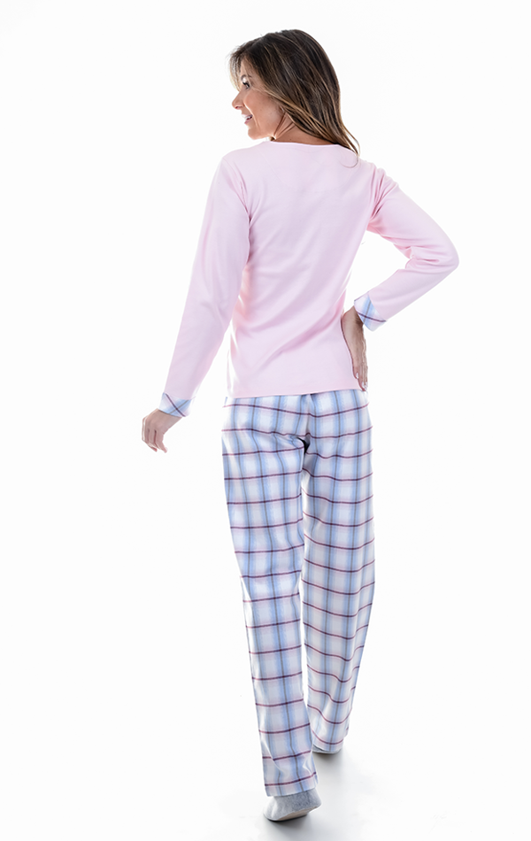 Pijama Feminino Longo Xadrez Rosa Sonhos
