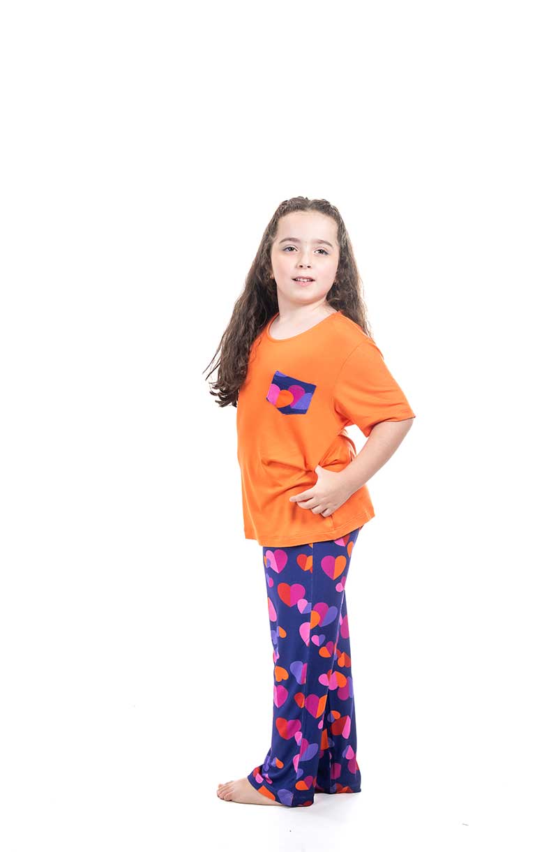 Pijama Infantil Feminino Calça em Viscolycra com Estampa de Coração