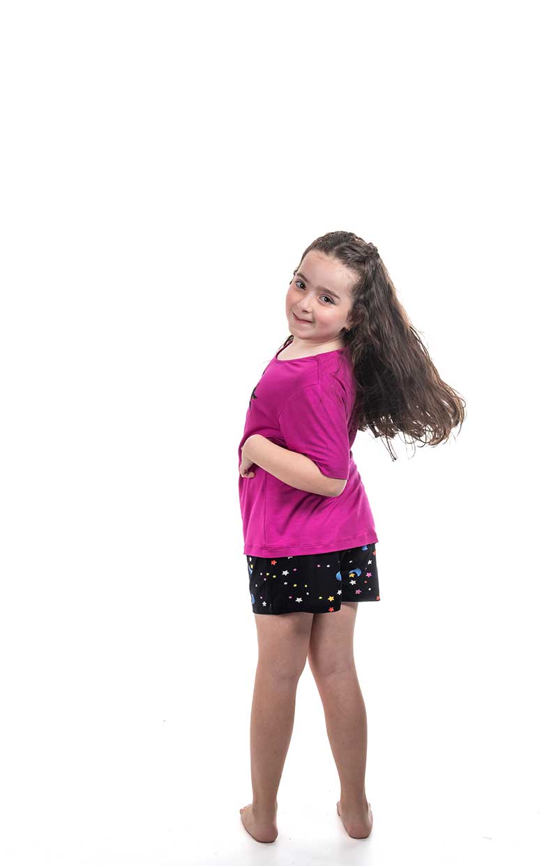Pijama Infantil Feminino Curto em Viscolycra com Estampa de Estrela