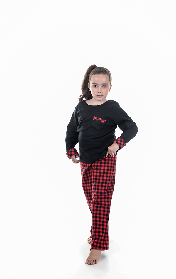 Pijama Infantil Feminino Xadrez Vermelho Família