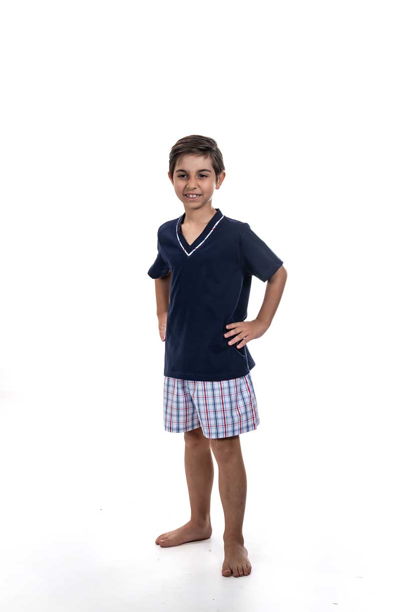 Pijama Infantil Masculino Curto Short de Algodão Xadrez