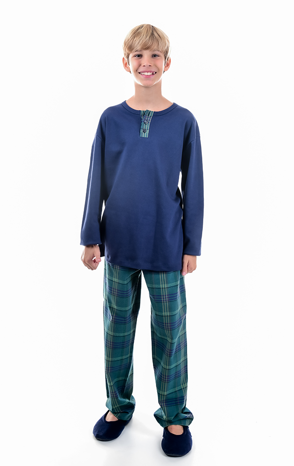 Pijama Infantil Masculino Xadrez Azul Marinho