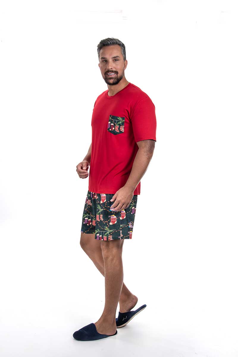 Pijama Masculino Curto Natal em Viscolycra