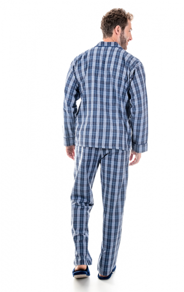 Pijama Masculino Longo Aberto Algodão Xadrez Azul