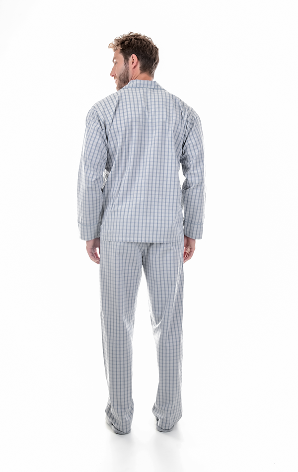 Pijama Masculino Longo Aberto Algodão Xadrez Cinza