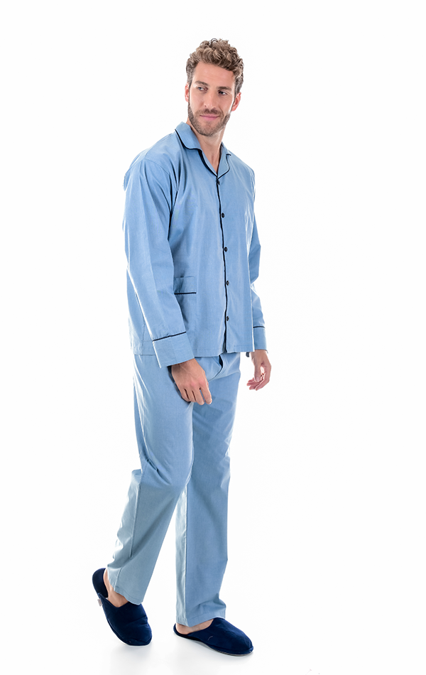 Pijama Masculino Longo Aberto em Tricoline Chambre