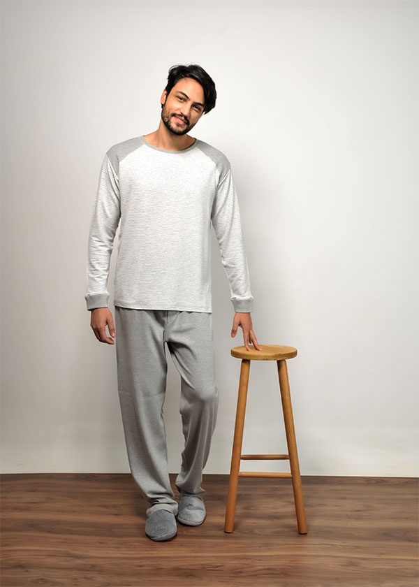 Pijama Masculino Longo de Suedine Listrado