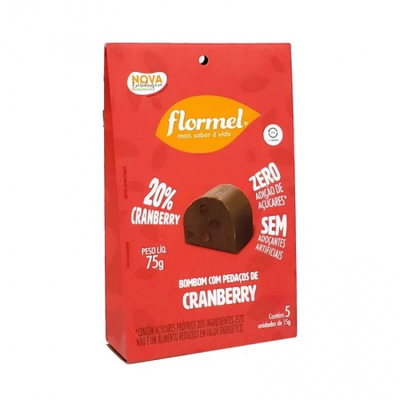 Bombom de chocolate ao leite c/ cranberry zero - Flormel - 01 pouch c/ 05 bombons