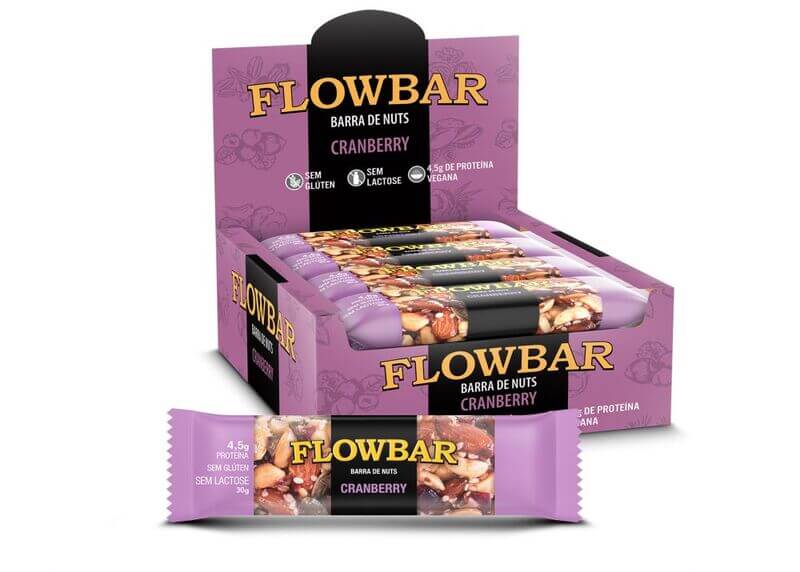 Barra de nuts sabor cranberry 30g - flowbar - caixa com 12 un