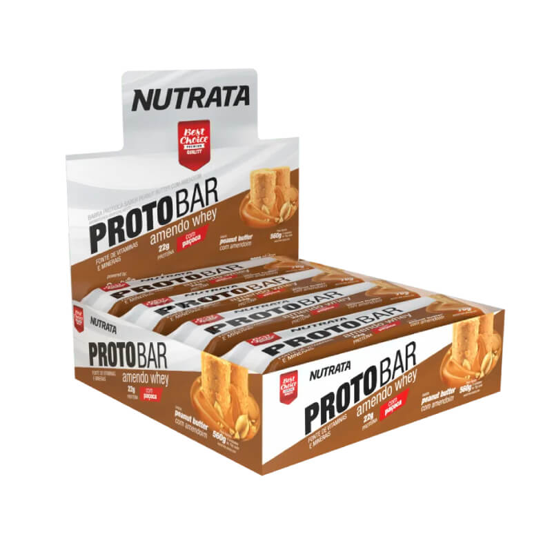 Barra de proteína protobar amendo whey sabor manteiga de amendoim com amendoim - Nutrata - caixa com 08 un