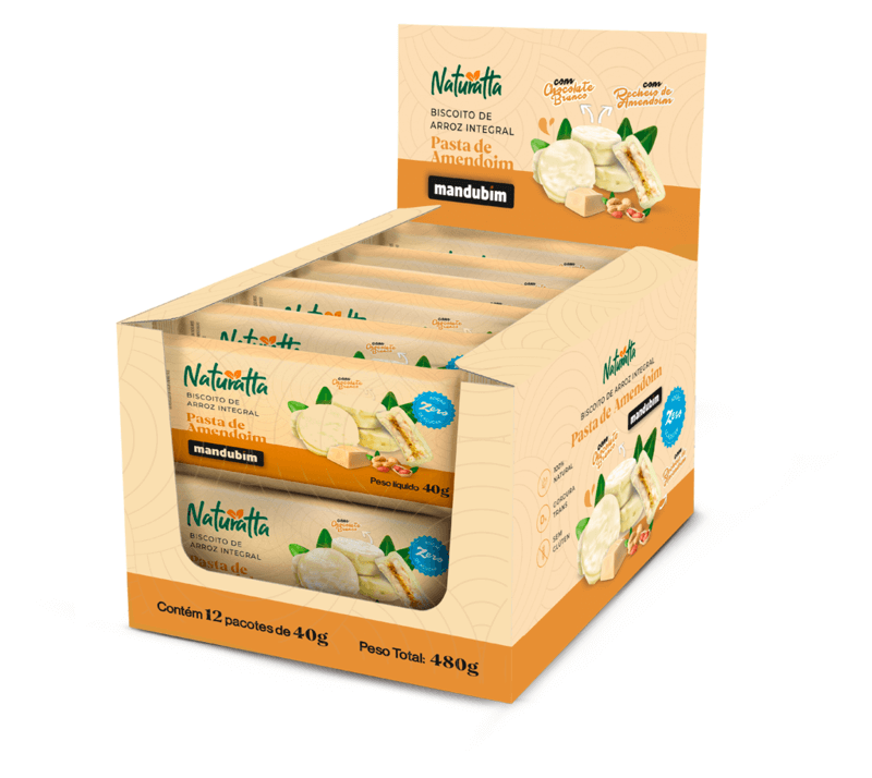 Biscoito de arroz integral recheado com pasta de amendoim 40g - Naturatta - Caixa 12 un