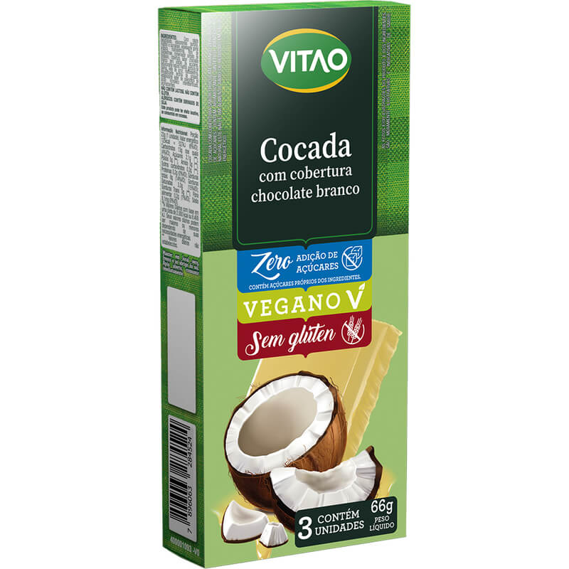 Cocada Zero com Cobertura de Chocolate Branco 66g - Vitao