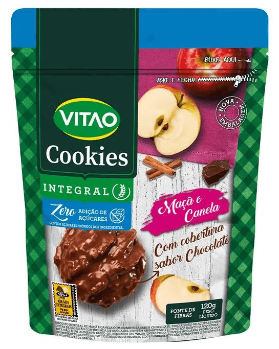 Cookie de maçã com canela e cobertura de chocolate ao leite zero 150 g - Vitao