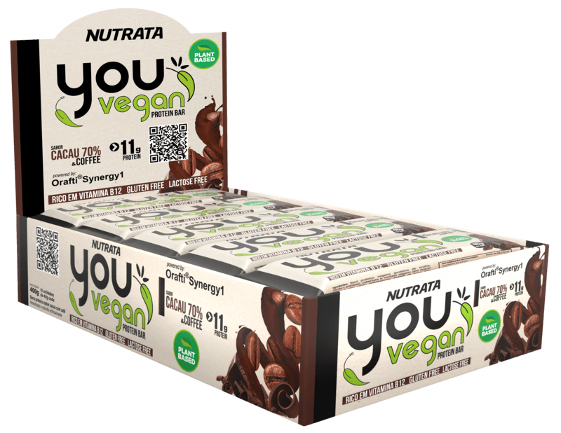 Barra de proteína vegana you vegan sabor café com cacau 70% 40g - Nutrata - caixa com 10 un